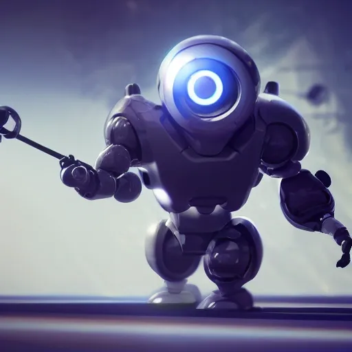 arcane style, cool small spherical male robot, no torso, square cyber eyes, short legs, metal walker game, cell shaded, 4 k, concept art, by wlop, sharp focus, volumetric lighting, cinematic lighting, studio quality

