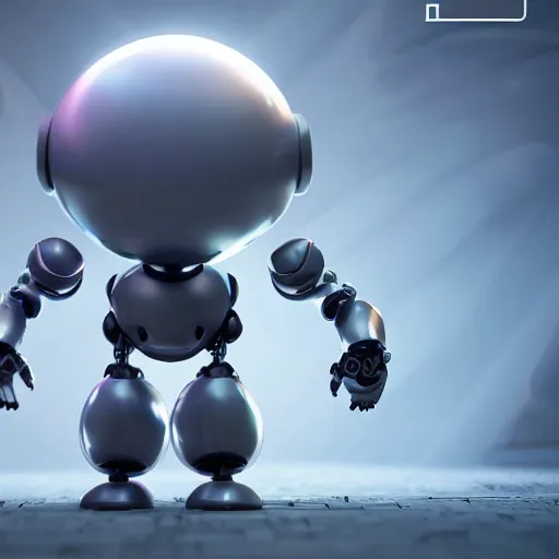 arcane style, cool small spherical male robot, round torso, two square eyes, short legs, metal walker game, cell shaded, 4 k, concept art, by wlop, sharp focus, volumetric lighting, cinematic lighting, studio quality

