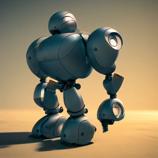 arcane style, cool small spherical male robot, round torso, two square eyes, short legs, metal walker game, cell shaded, 4 k, concept art, by wlop, sharp focus, volumetric lighting, cinematic lighting, studio quality

