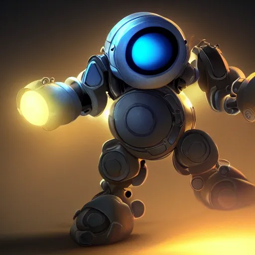 arcane style, small round robot, metal walker gba game, cell shaded, 4 k, by rodrigo-vega, concept art, sharp focus, volumetric lighting, cinematic lighting, studio quality

