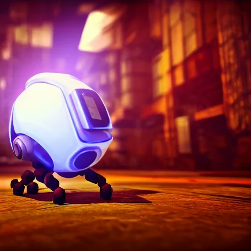 arcane style, small round robot, metal walker gba game, cell shaded, 4 k, by rodrigo-vega, concept art, sharp focus, volumetric lighting, cinematic lighting, studio quality

