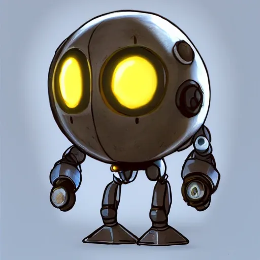 arcane style, small round robot, metal walker gba game, like Wheatley, cell shaded, 4 k, by rodrigo-vega, concept art, sharp focus, volumetric lighting, cinematic lighting, studio quality

