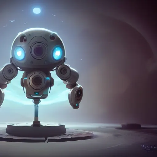 arcane style, small round robot, like Wheatley with two square eyes, cell shaded, 4 k, by wlop, concept art, sharp focus, volumetric lighting, cinematic lighting, studio quality

