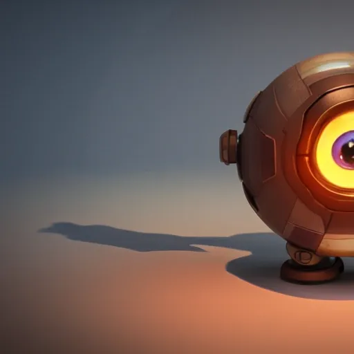 arcane style, small round robot with small legs, like Wheatley with two rectangular eyes, cell shaded, 4 k, by Takeshi Koike, concept art, sharp focus, volumetric lighting, cinematic lighting, studio quality

