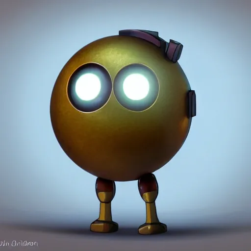 arcane style, small round robot with small legs, like Wheatley with two rectangular eyes, cell shaded, 4 k, by Takeshi Koike, concept art, sharp focus, volumetric lighting, cinematic lighting, studio quality

