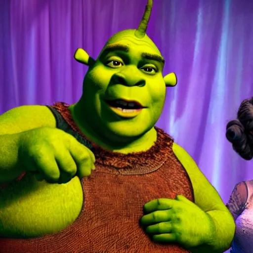 shrek, singing, in front of the queen, 3D 