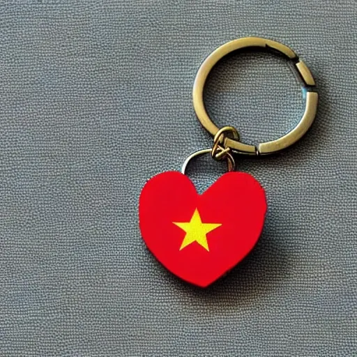 A heart-shaped keychain is a fragment with a Viet Nam map on half of side and the phrase "pray for Viet Nam" on the other side
, 3D