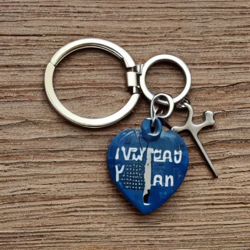 A heart-shaped keychain is combined with a fragment of Viet Nam map piece and a fragment of the phrase "Pray for Viet Nam"