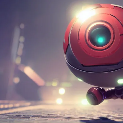 arcane style, small round robot with small legs, like Wheatley with two rectangular eyes, cell shaded, 4 k, by Takeshi Koike, concept art, sharp focus, volumetric lighting, cinematic lighting, studio quality

