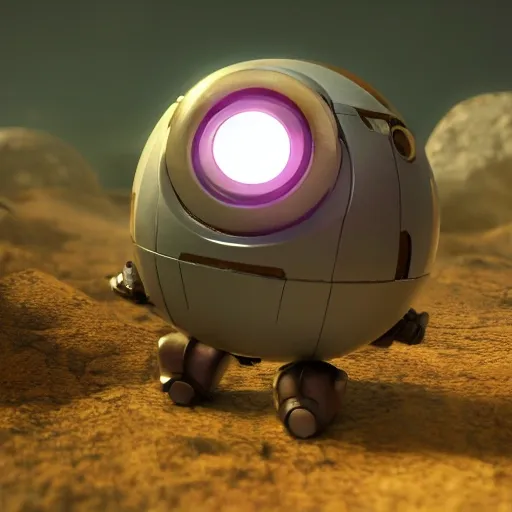 arcane style, small round robot with small legs, like Wheatley with two rectangular eyes, cell shaded, 4 k, by Takeshi Koike, concept art, sharp focus, volumetric lighting, cinematic lighting, studio quality

