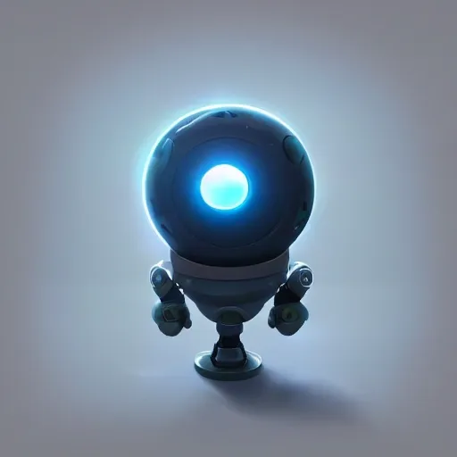 arcane style, small round robot with small legs, like Wheatley with two rectangular eyes, cell shaded, 4 k, by Takeshi Koike, concept art, sharp focus, volumetric lighting, cinematic lighting, studio quality

