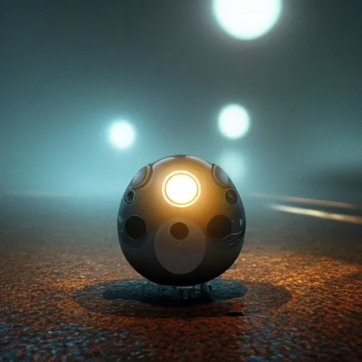 arcane style, small round robot with small legs, like Wheatley with two rectangular eyes, cell shaded, 4 k, by Takeshi Koike, concept art, sharp focus, volumetric lighting, cinematic lighting, studio quality

