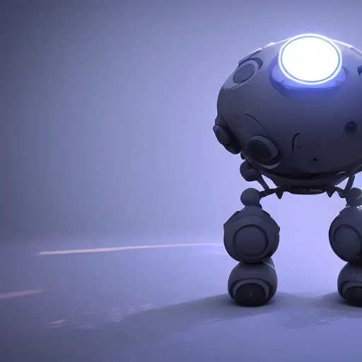 arcane style, small round robot with small legs, like Wheatley with two rectangular eyes, cell shaded, 4 k, by Takeshi Koike, concept art, sharp focus, volumetric lighting, cinematic lighting, studio quality

