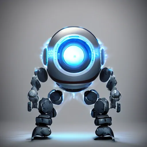 arcane style, small round robot with small legs, like Wheatley with two rectangular eyes, cell shaded, 4 k, by Takeshi Koike, concept art, sharp focus, volumetric lighting, cinematic lighting, studio quality

