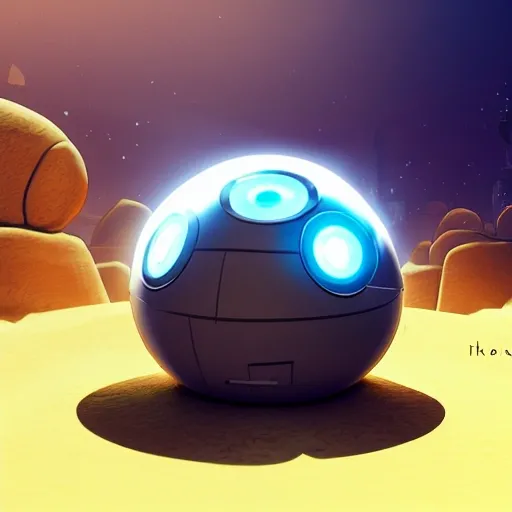 arcane style, small round robot with small legs, like Wheatley with two rectangular eyes, cell shaded, 4 k, by Takeshi Koike, concept art, sharp focus, volumetric lighting, cinematic lighting, studio quality

