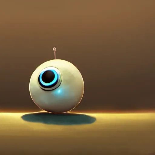 arcane style, small round robot with small legs, like Wheatley with two rectangular eyes, cell shaded, 4 k, by Takeshi Koike, concept art, sharp focus, volumetric lighting, cinematic lighting, studio quality

