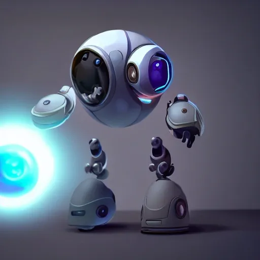 arcane style, small round robot with small legs, like Wheatley with two rectangular eyes, cell shaded, 4 k, by Takeshi Koike, concept art, sharp focus, volumetric lighting, cinematic lighting, studio quality

