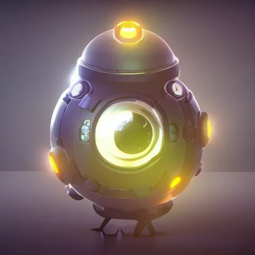 arcane style, small round robot with small legs, like Wheatley with two rectangular eyes, cell shaded, 4 k, by Takeshi Koike, concept art, sharp focus, volumetric lighting, cinematic lighting, studio quality

