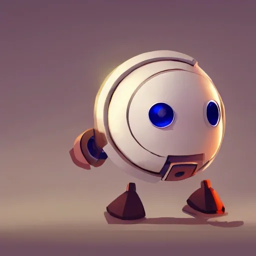 arcane style, small round robot with small legs, like Wheatley with two rectangular eyes, cell shaded, 4 k, by Takeshi Koike, concept art, sharp focus, volumetric lighting, cinematic lighting, studio quality

