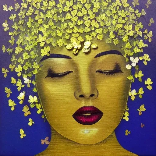 shinny golden majestic queen of clovers surrounded by gold clovers, Oil Painting