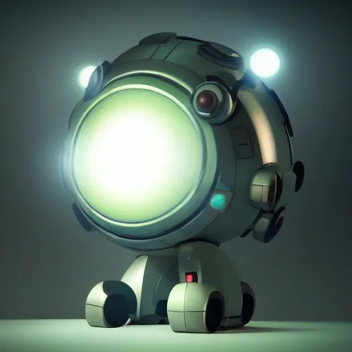 arcane style, small round robot with small legs, like Wheatley with two rectangular eyes, cell shaded, 4 k, by Takeshi Koike, concept art, sharp focus, volumetric lighting, cinematic lighting, studio quality

