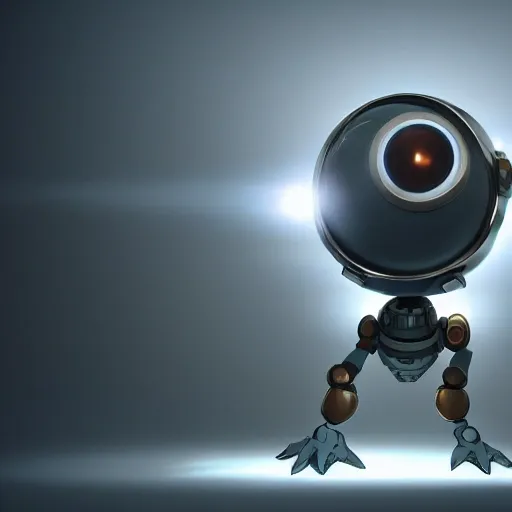 arcane style, small round robot with small arms, like Wheatley with two rectangular eyes, cell shaded, 4 k, by Takeshi Koike, concept art, sharp focus, volumetric lighting, cinematic lighting, studio quality

