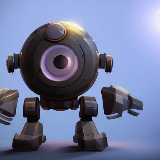 arcane style, small round robot with small arms, like Wheatley with two rectangular eyes, cell shaded, 4 k, by Takeshi Koike, concept art, sharp focus, volumetric lighting, cinematic lighting, studio quality

