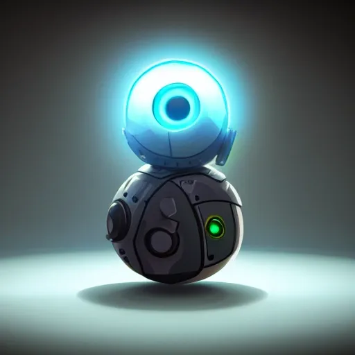 arcane style, small round robot with small arms, like Wheatley with two rectangular eyes, cell shaded, 4 k, by Takeshi Koike, concept art, sharp focus, volumetric lighting, cinematic lighting, studio quality

