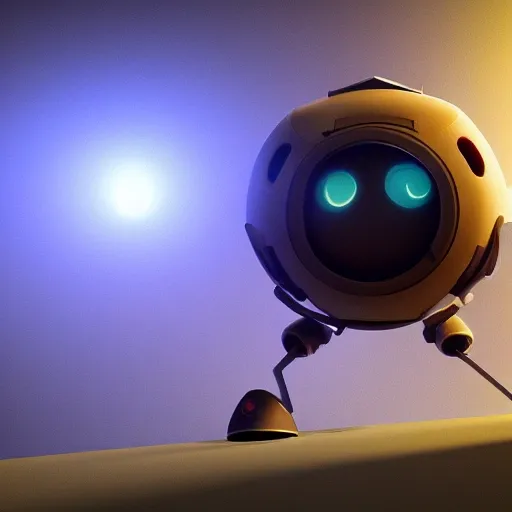 arcane style, small round robot with two rectangular eyes, like Wheatley but 2 eyes, cell shaded, 4 k, by Takeshi Koike, concept art, sharp focus, volumetric lighting, cinematic lighting, studio quality

