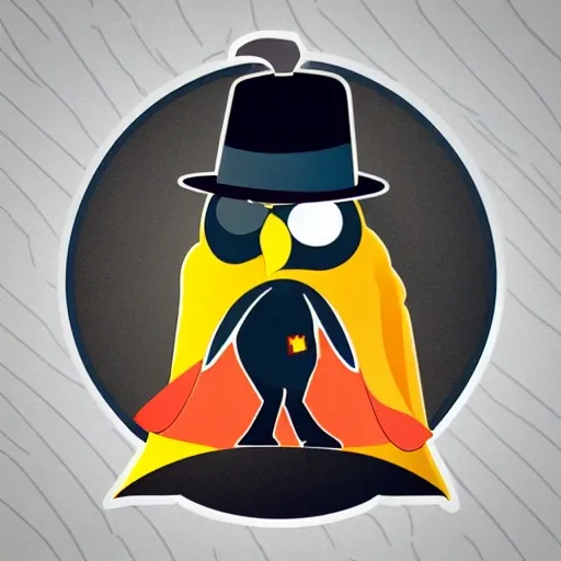 A detective crow with a hat, wearing a eleant suit, vector design, sticker design, ready to print, made on illustrator adobe, winning awards, masterpiece, Cartoon