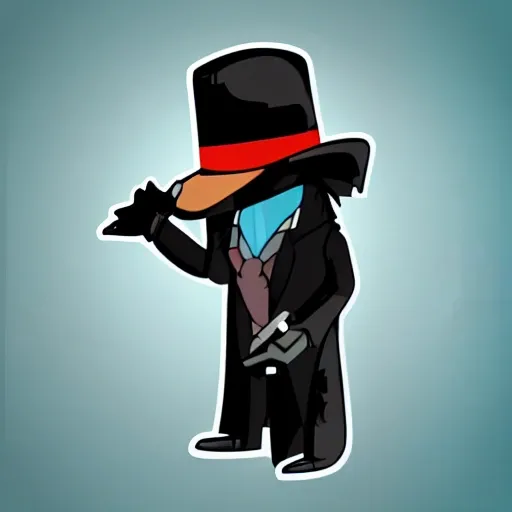 A detective crow with a hat, wearing a eleant suit, vector design, sticker design, ready to print, made on illustrator adobe, winning awards, masterpiece, Trippy