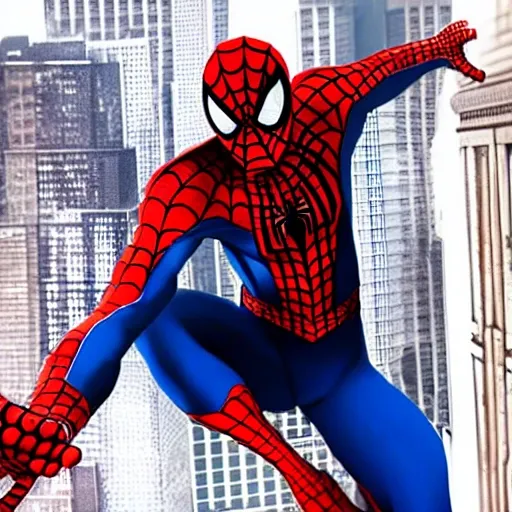 "Generate a realistic drawing of Spiderman in a dynamic pose, swinging between skyscrapers. Show Spiderman wearing his iconic red and blue suit, with intricate web patterns and details. Capture the energy and agility as Spiderman extends his arms, ready to confront any challenge that comes his way. Surround him with a bustling cityscape, complete with towering buildings and a sense of depth. Let your creativity shine as you bring Spiderman to life on the page!"

