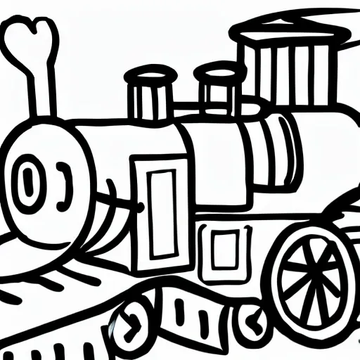 "Create a simple black and white drawing that a child can color. The drawing should represent a train. Keep the design simple and easy to color. Please generate the image in black and white
