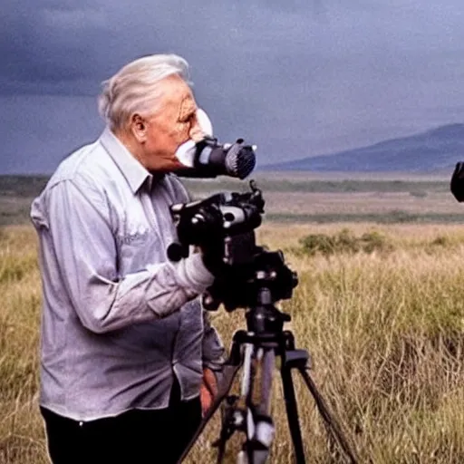 David Attenborough shooting the last dodo bird. , Trippy, Cartoon