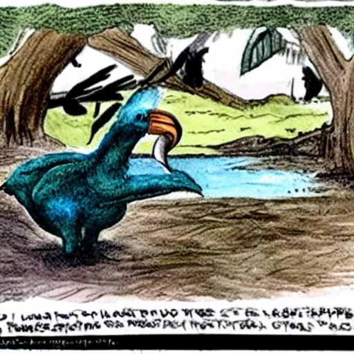 David Attenborough shooting the last dodo bird. , Trippy, Cartoon, Water Color, Cartoon