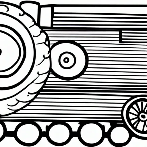 "Create a simple white drawing with black lines for a child to color. The drawing should represent a train. Keep the design simple and easy to color. Make the image white with black lines."