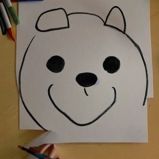 Draw a simple dog with a round head, a body, and four legs. Add two dots for the eyes and a curved line for the mouth. Leave enough space for children to color the dog's fur and add details like spots or a collar if they want. Keep the design simple and easy for little kids to paint!