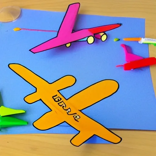 Draw a simple airplane with a long body, wings on the sides, and a propeller at the front. Leave enough space for children to color the airplane. Make it fun and easy for little kids to paint!, 3D