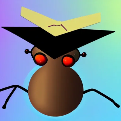 an ant wearing a graduation hat on its head, Trippy, Cartoon