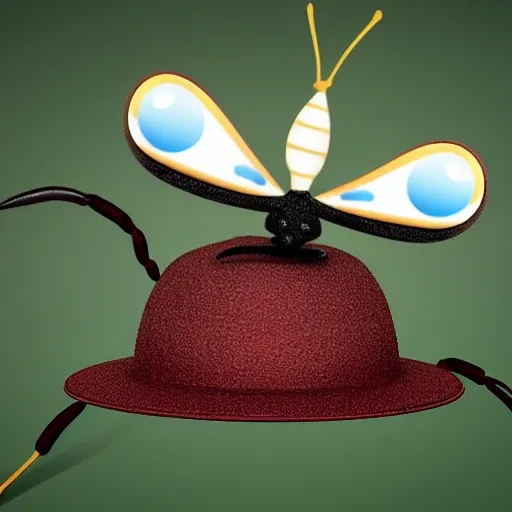 an ant wearing a graduation hat on its head, Trippy, Cartoon