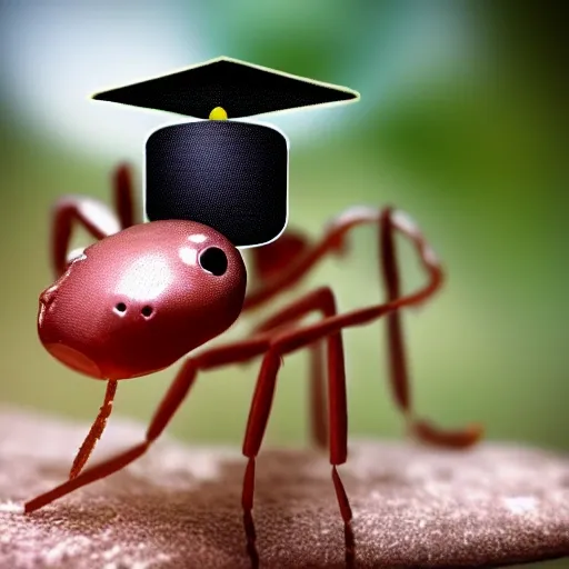 an ant wearing a graduation hat on its head, Trippy, Cartoon