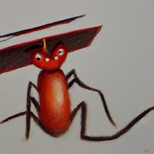 an ant wearing a graduation hat on its head, , Pencil Sketch, Oil Painting