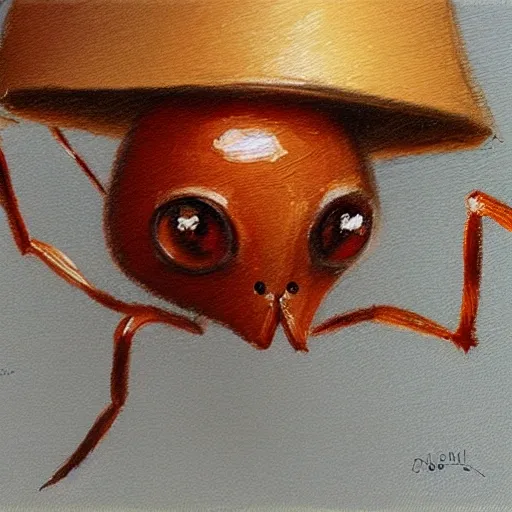 an ant wearing a graduation hat on its head, , Pencil Sketch, Oil Painting, Oil Painting