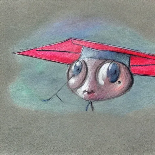 an ant wearing a graduation hat on its head, , Pencil Sketch, Oil Painting, Oil Painting, Water Color, Trippy, Cartoon