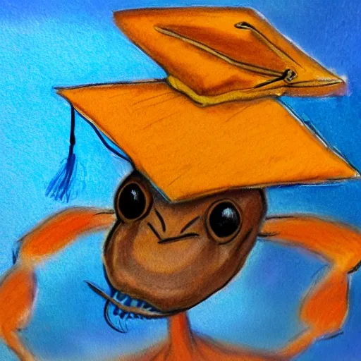 an ant wearing a graduation hat on its head, , Pencil Sketch, Oil Painting, Oil Painting, Water Color, Trippy, Cartoon