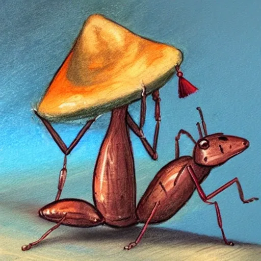 an ant wearing a graduation hat on its head, , Pencil Sketch, Oil Painting, Oil Painting, Water Color, Trippy, Cartoon