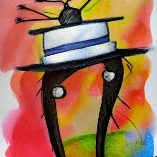 an ant wearing a graduation hat on its head, , Pencil Sketch, Oil Painting, Oil Painting, Water Color, Trippy, Cartoon