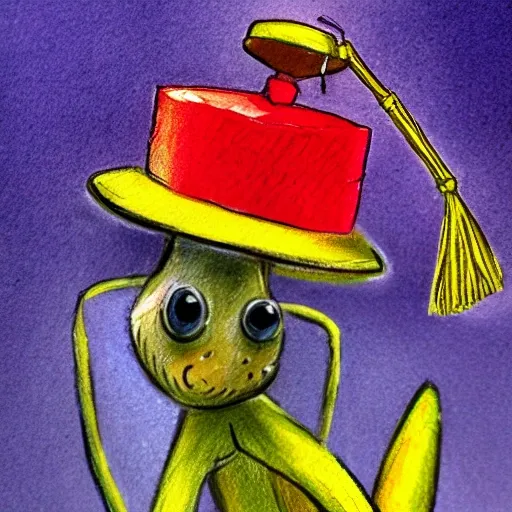 an ant wearing a graduation hat on its head, , Pencil Sketch, Oil Painting, Oil Painting, Water Color, Trippy, Cartoon, Trippy, Cartoon, Trippy, Cartoon