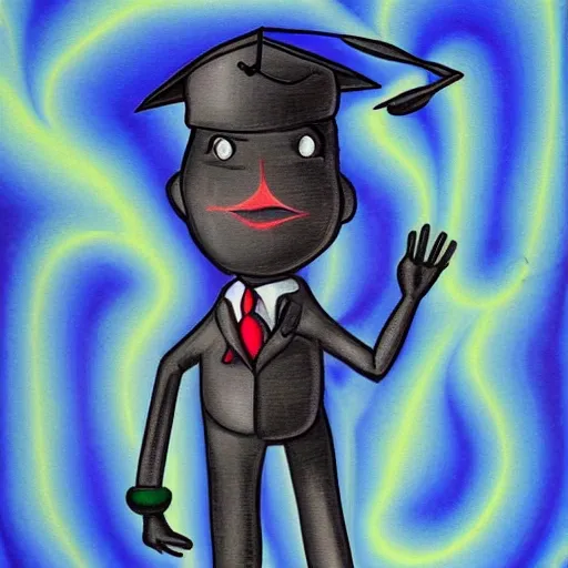 An ant in a graduation suit
, Trippy, Cartoon, Oil Painting