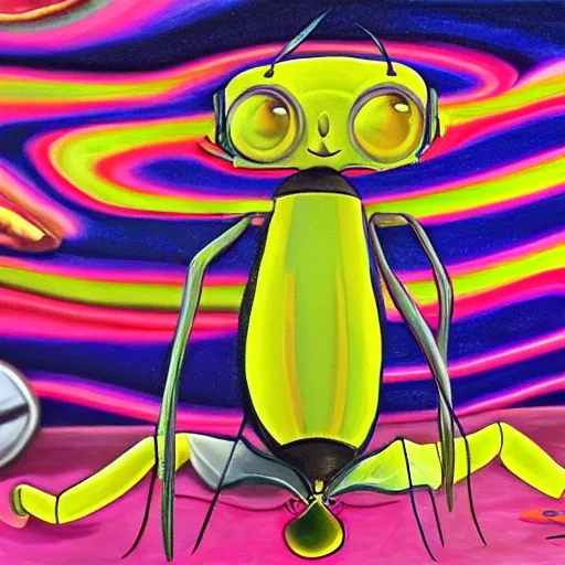 An ant in a graduation suit
, Trippy, Cartoon, Oil Painting